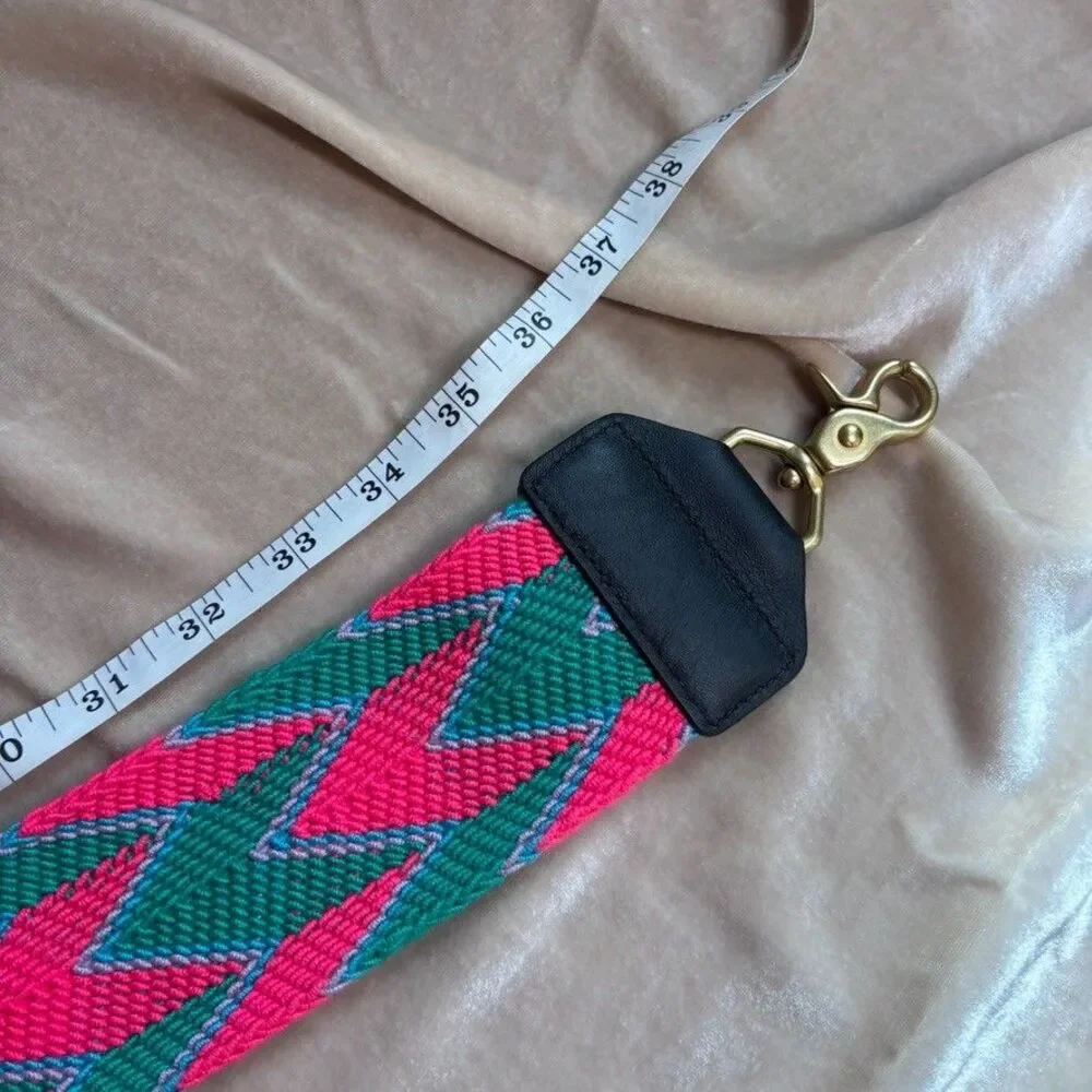 Shoppe Salt Handwoven Bag Strap Hot Pink Green Chevron Brass Hardware NWOT